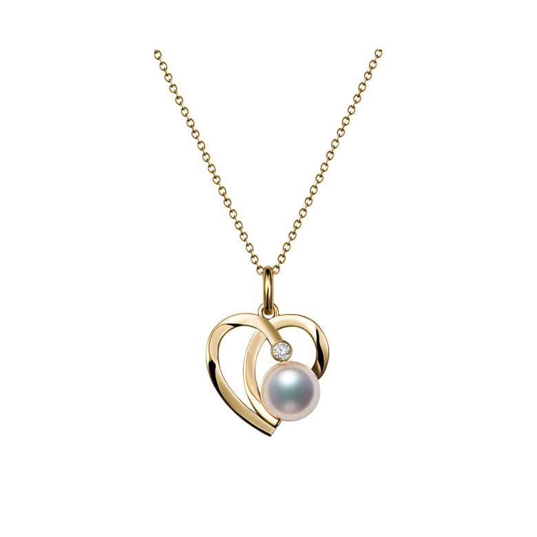 Pendentif Chiaky. Coeur moderne Or jaune. Perle Akoya, Diamant - 1
