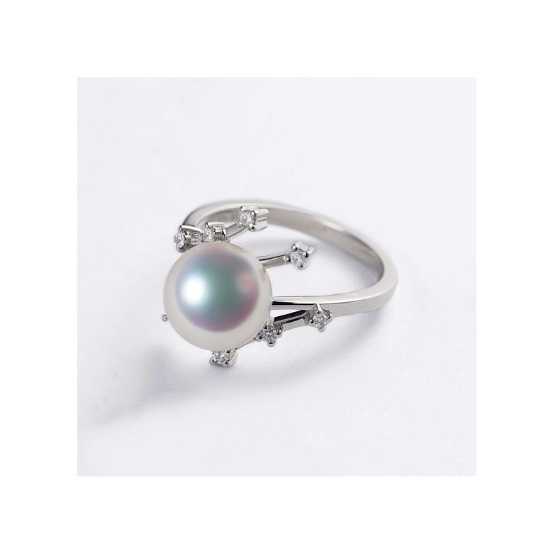 Bague Étoile des neiges. Perle Akoya, Or blanc, diamants - 8