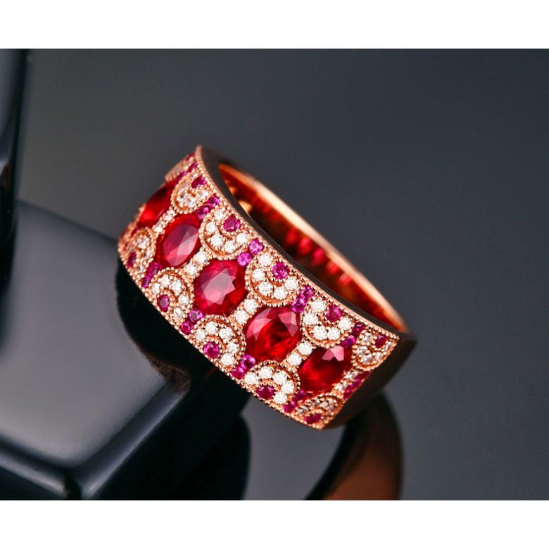 Bague Orientale à Paris. Or rose, Rubis et diamants - 2