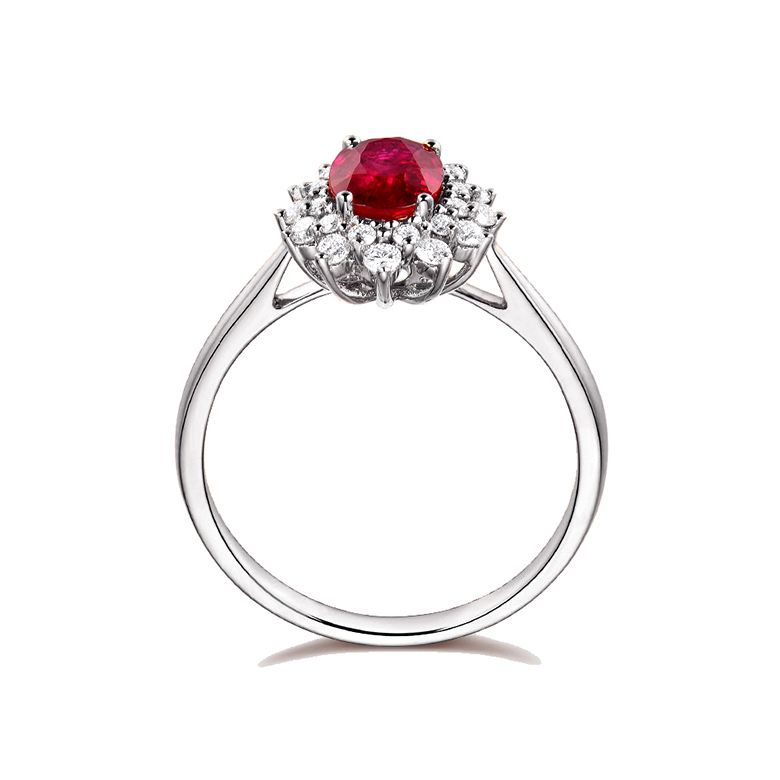Bague rubis Or blanc. Double pavage diamants. Inspiration florale - 6