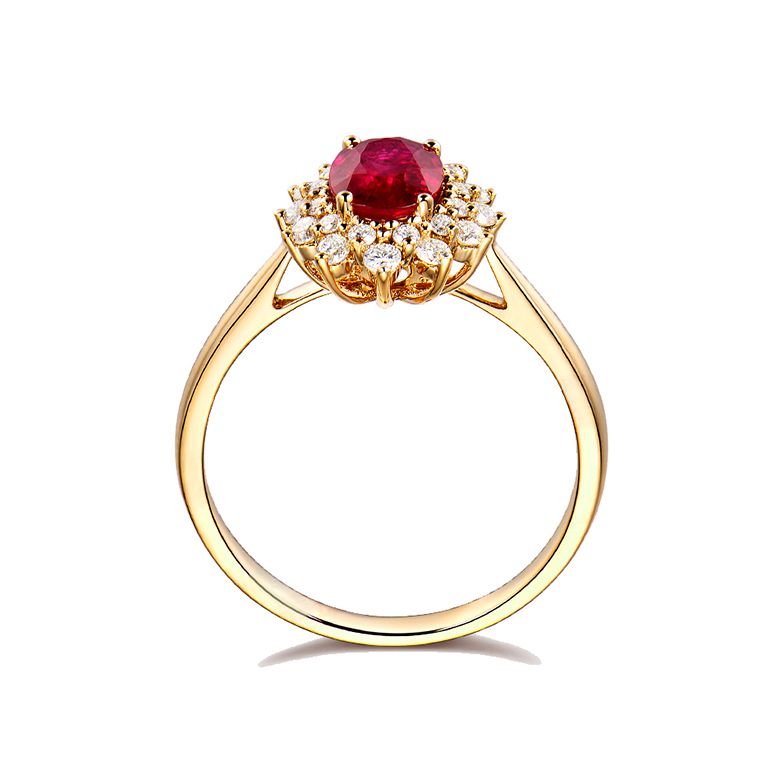 Bague rubis Or jaune. Double pavage diamants. Inspiration florale - 6