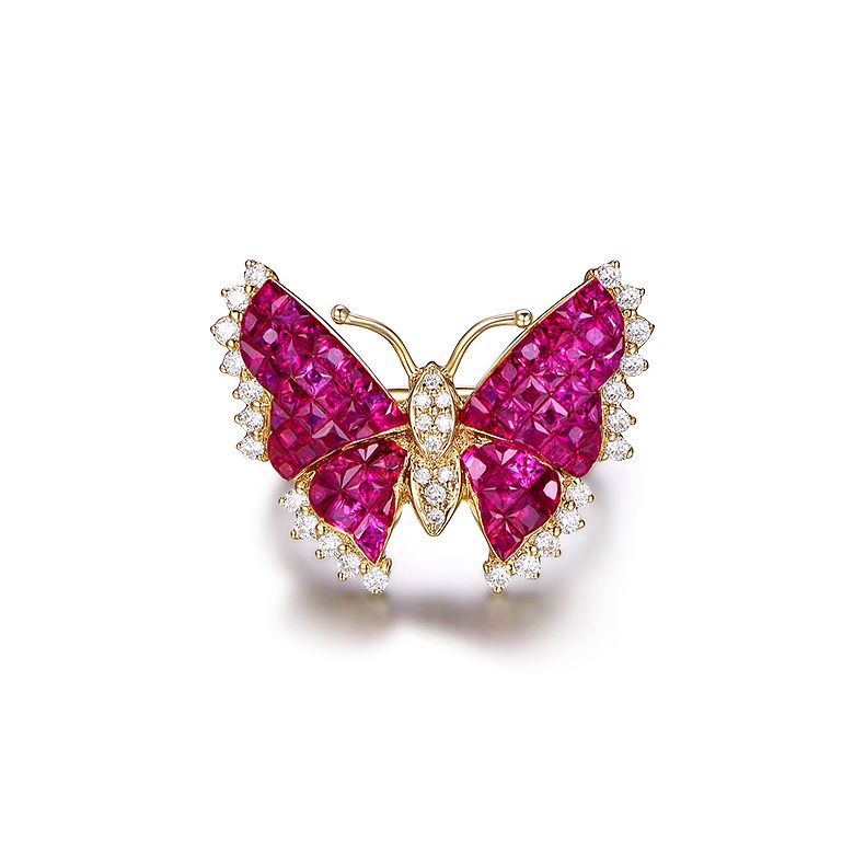 Bague Rubis Birmanie, Or jaune et diamants | Papillon ardent - 1