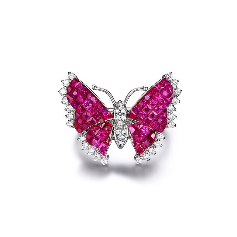 Bague Rubis Birmanie, Or blanc et diamants | Papillon ardent - 1