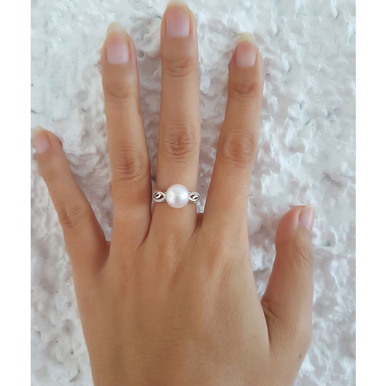 Bague du couple danseur - Perle eau douce - Or blanc 18cts, diamants - 2
