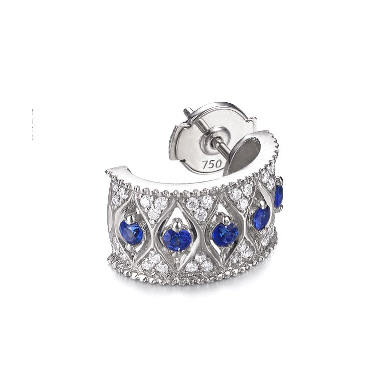 Boucles Oreilles Or blanc, saphir & diamant - 9
