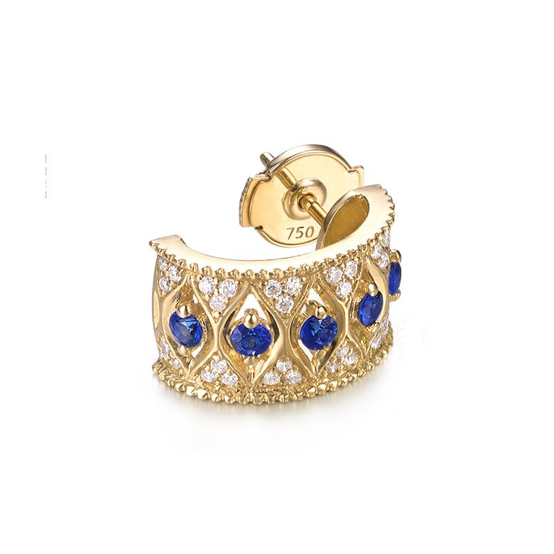 Boucles Oreilles Or jaune, saphir & diamant - 4