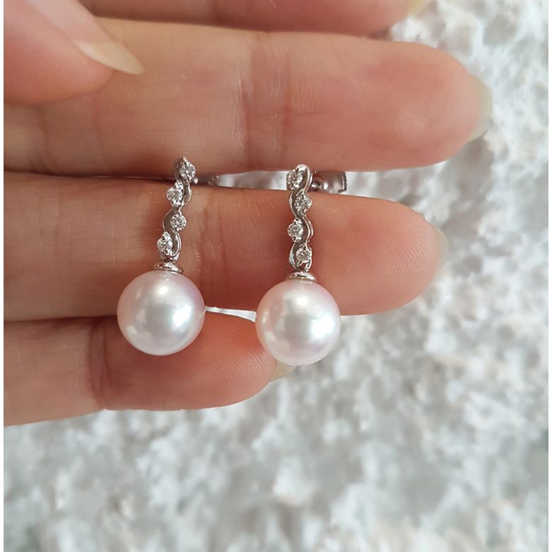 Pendants oreilles Miya. Perles Akoya Japon. Or blanc, diamants - 2