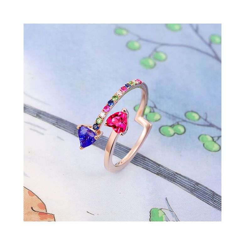 Bague signaux inversés. Or rose, Saphirs - 6