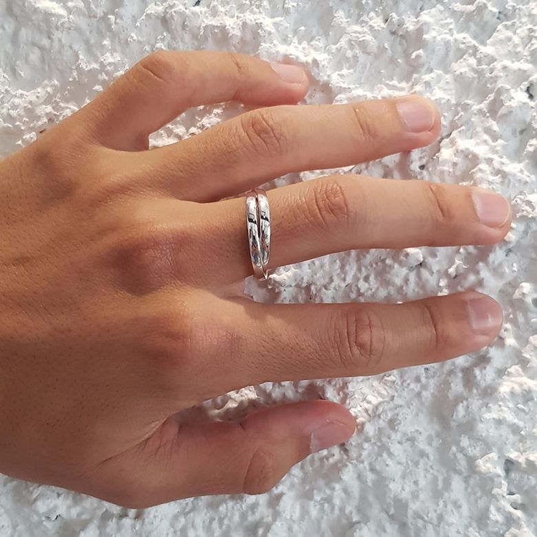Alliance 2 anneaux or blanc Homme - Diamant - 3