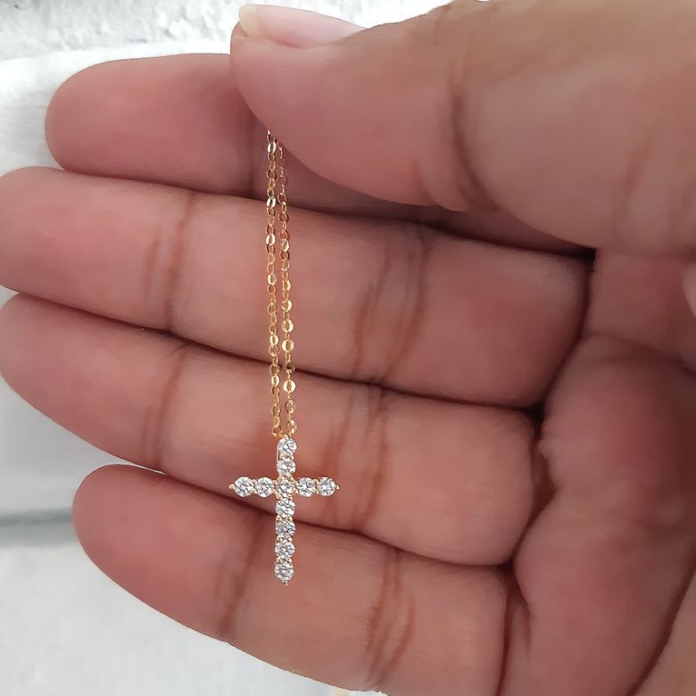 Pendentif religieux forme croix Or jaune, Diamants - 7