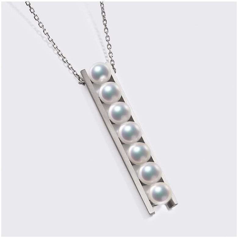 Pendentif 9 perles Akoya et or blanc. Disposition rail. Tsukushi - 6