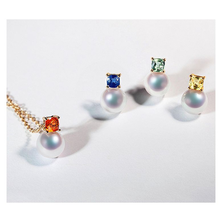 Pendentif Ginza. Mariage saphir et perle Akoya. Or jaune - 1