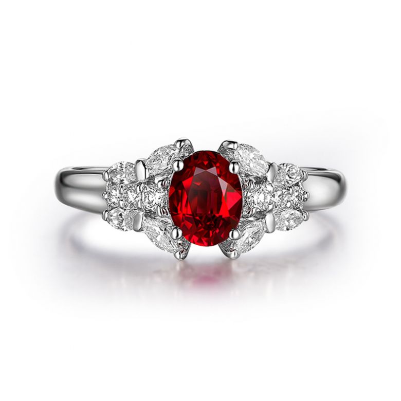 Bague Fiancaille Carlita Rubis Diamants Or Blanc  - 2