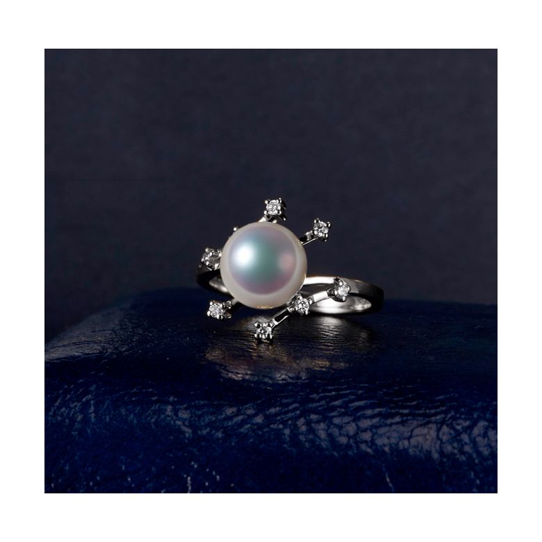Bague Étoile des neiges. Perle Akoya, Or blanc, diamants - 3