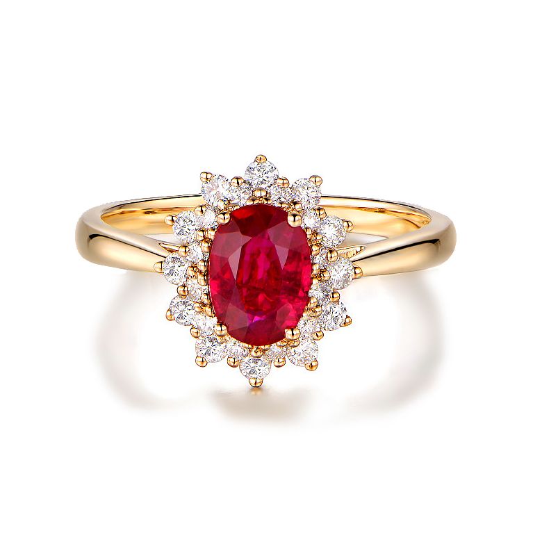 Bague rubis Or jaune. Double pavage diamants. Inspiration florale - 4