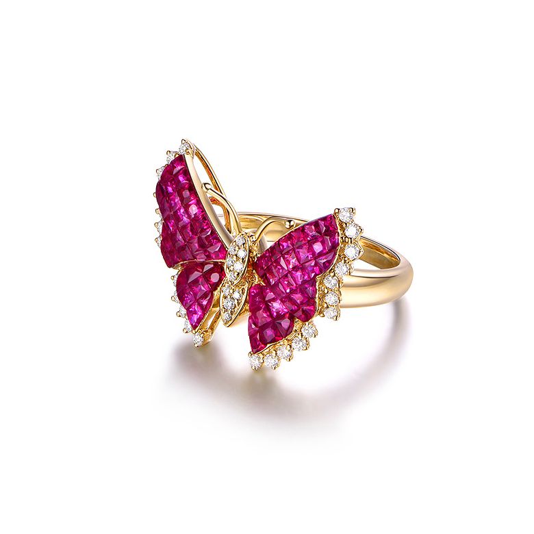 Bague Rubis Birmanie, Or jaune et diamants | Papillon ardent - 5
