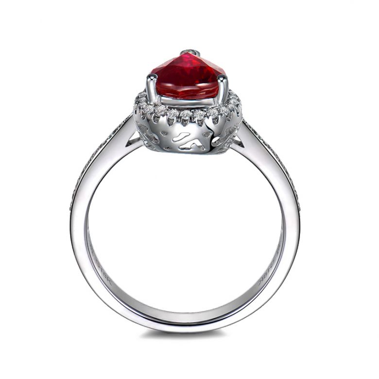 Bague Comtesse Rubis Poire et Diamants. Or blanc - 9