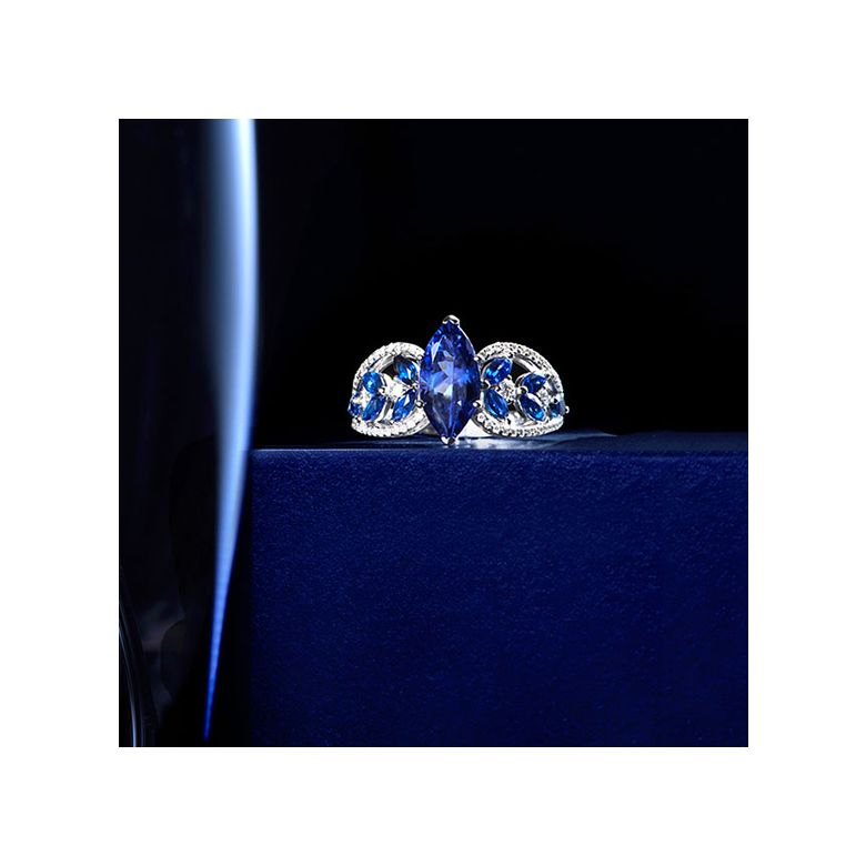 Bague Mère Nature - Saphir bleu - Or blanc, diamant - 6