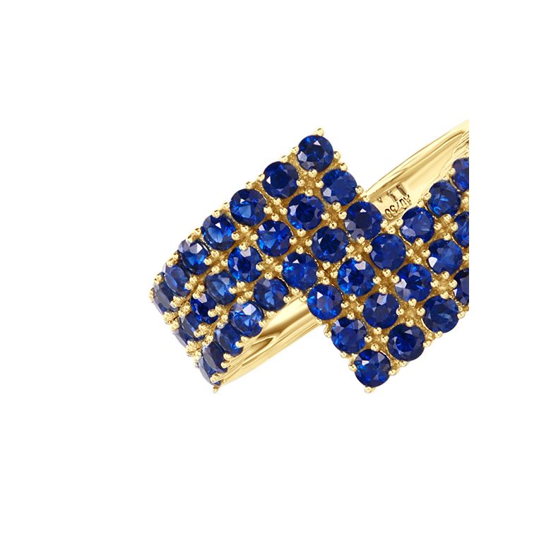 Bague contemporaine or jaune. Pavage géométrique saphir  - 5
