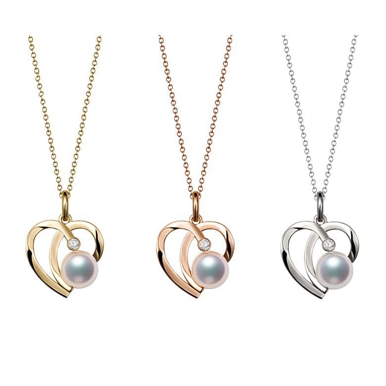 Pendentif Chiaky. Coeur moderne Or rose. Perle Akoya, Diamant - 5