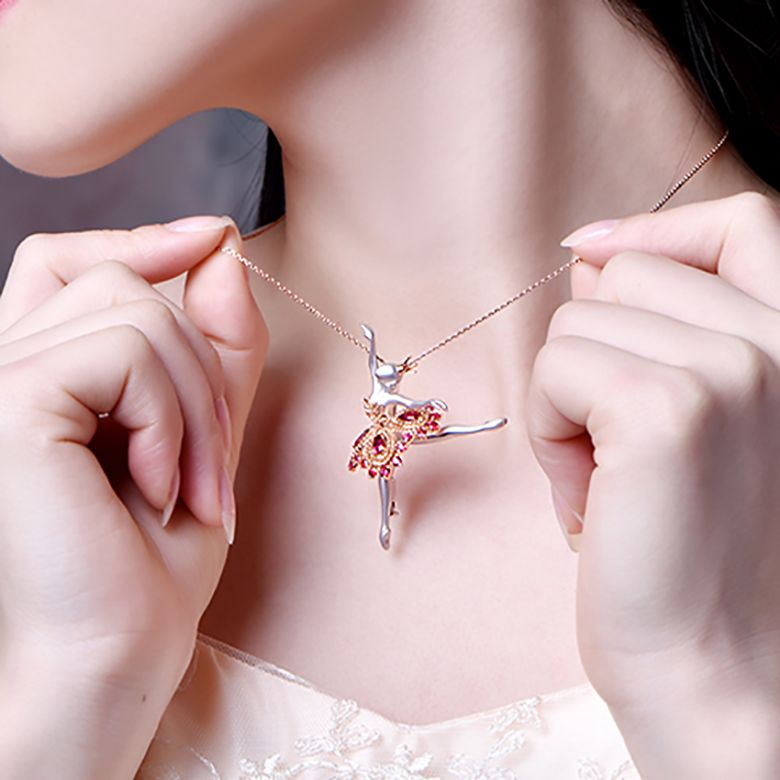 Pendentif Princesse Ballerina - Broche Or blanc - Rubis - 5
