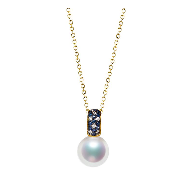 Pendentif Kino, Perle Akoya Japon. Or jaune, diamants et saphirs - 6