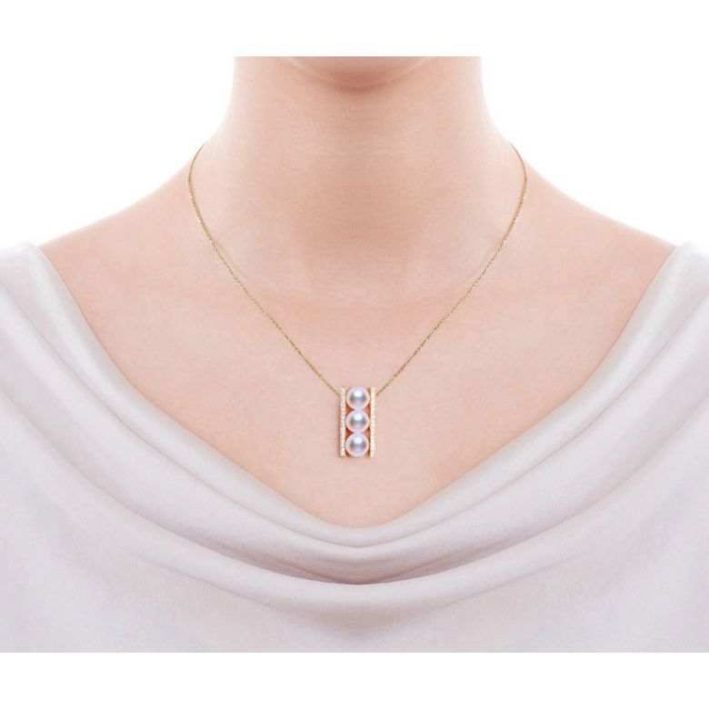 Pendentif et Boucles Otohiko. Perles Akoya, Or jaune, diamants - 2