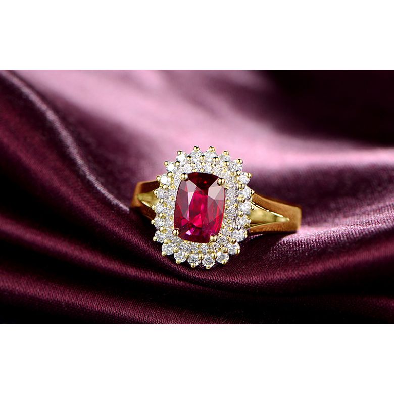 Bague rubis sertie d'une double rangée de diamants. Or jaune - 3