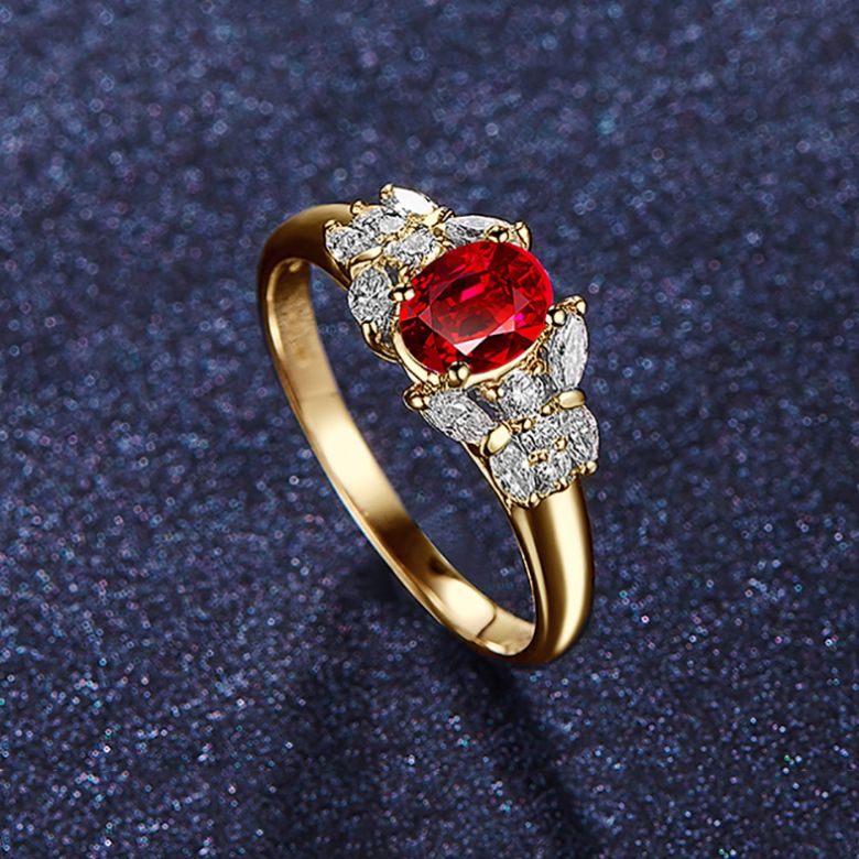 Bague Fiancaille Carlita Rubis Diamants Or Jaune - 4