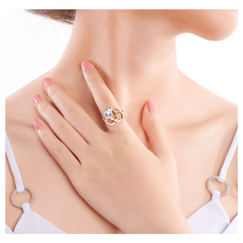 Bague double coeur stylisé Chiaky. Perle Akoya, Or jaune - 4