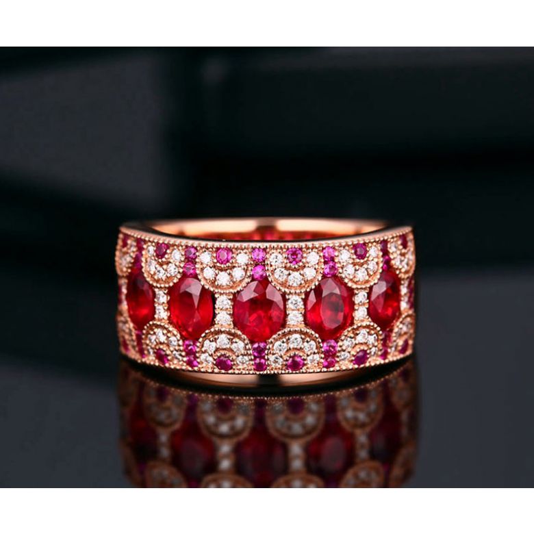 Bague Orientale à Paris. Or rose, Rubis et diamants - 4