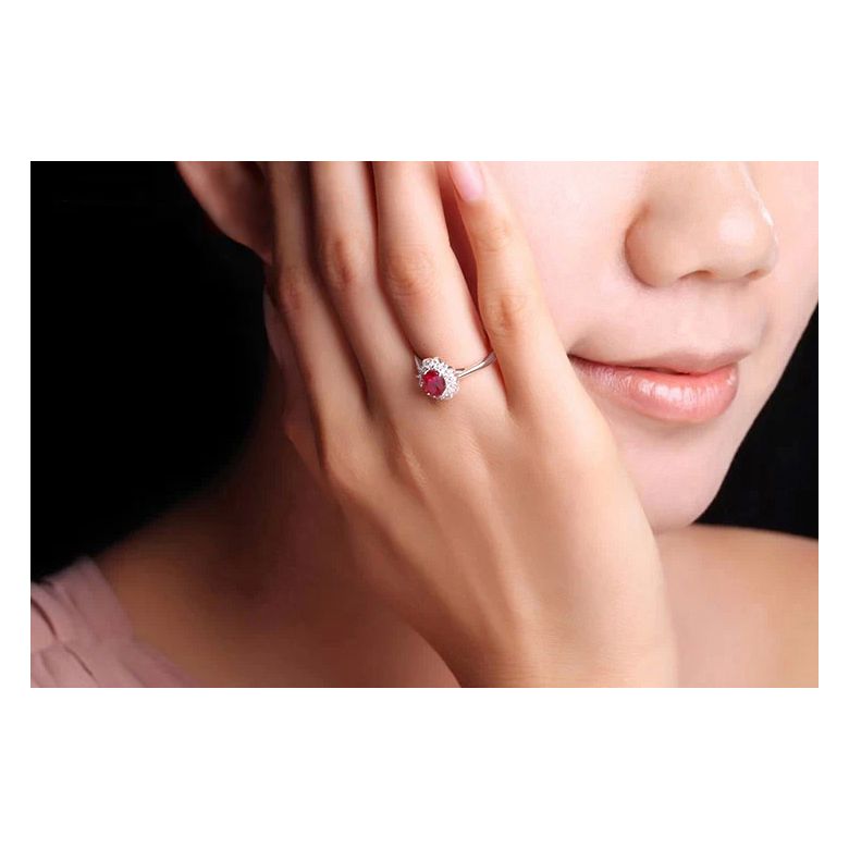 Bague rubis Or blanc. Double pavage diamants. Inspiration florale - 2