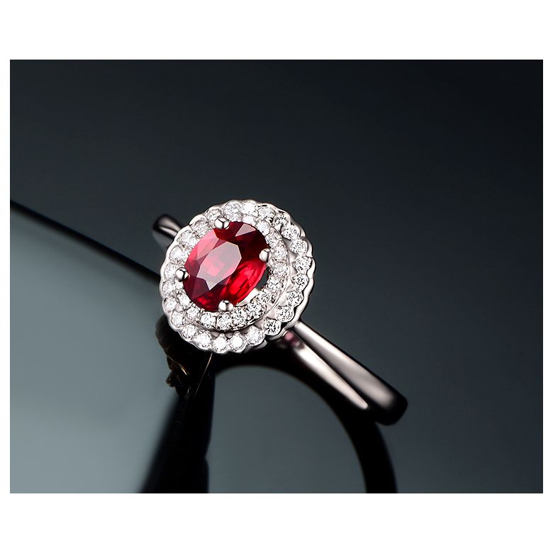 1 rubis, des diamants et de l'or blanc : Bague Florali - 5