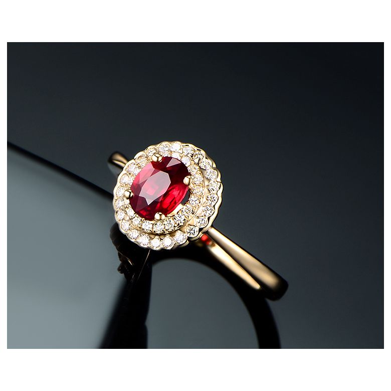 1 rubis, des diamants et de l'or jaune : Bague Florali - 7