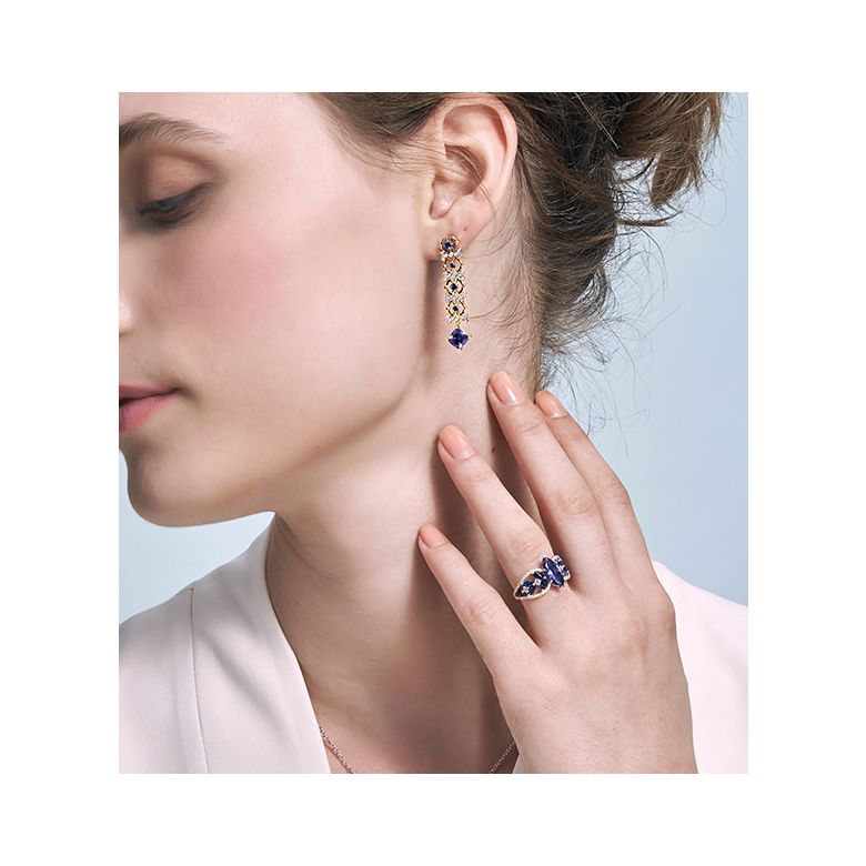 Bague Mère Nature - Saphir bleu - Or jaune, diamant - 2