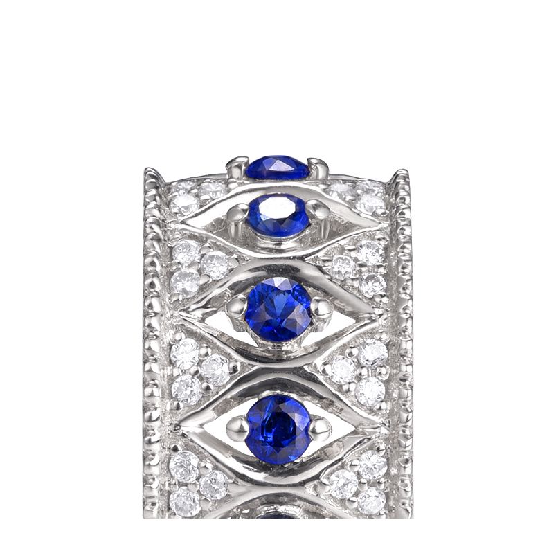 Boucles Oreilles Or blanc, saphir & diamant - 11