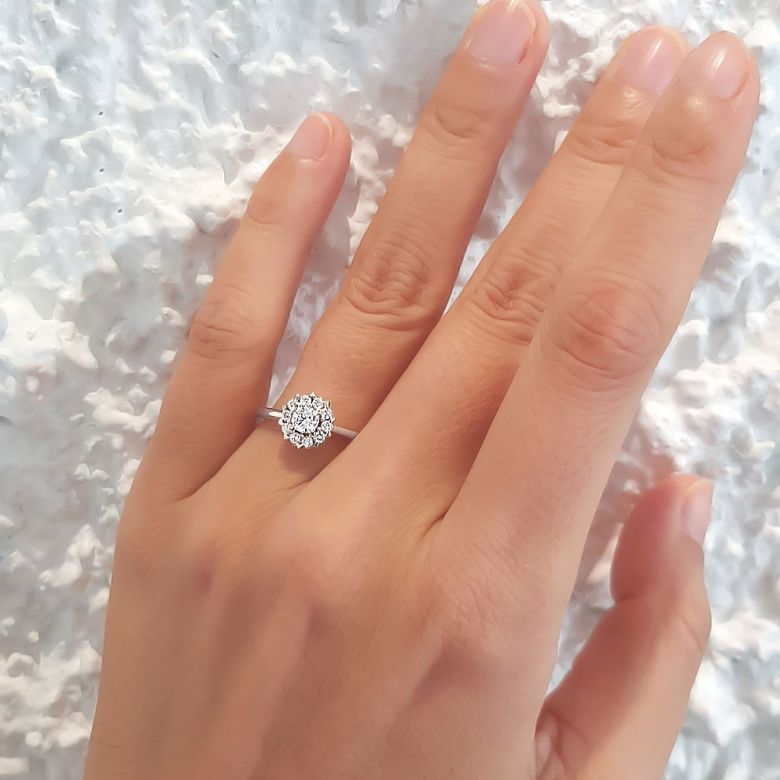 Bague Platine Solitaire - Coeur Caillouté - Diamants pavés | Coeur Caillouté - 2