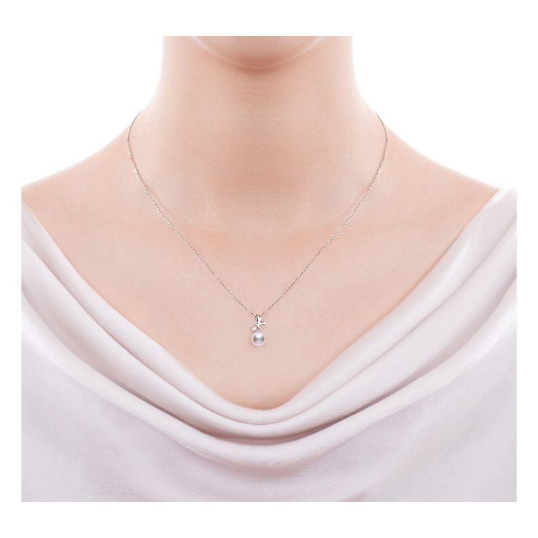 Pendentif Noeud avec ganse. Perle Akoya, Or blanc, Diamants - 2