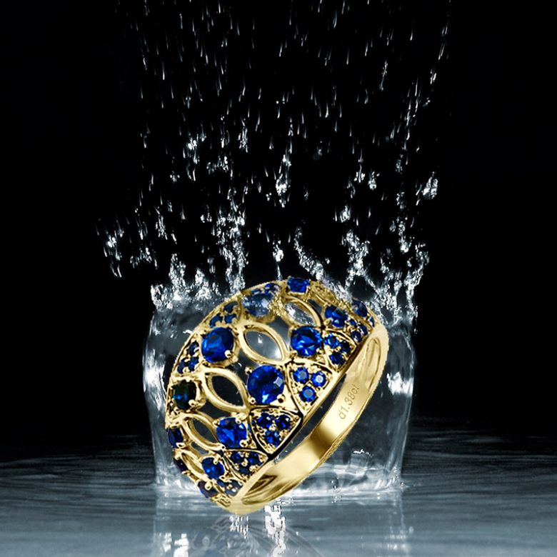 Bague saphir & or jaune ciselé - 7