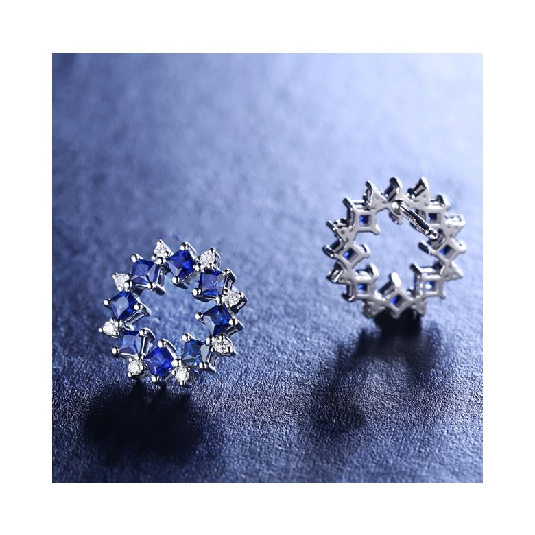 Boucle d oreille fleur de bleuet - Saphir, diamant, or blanc - 2