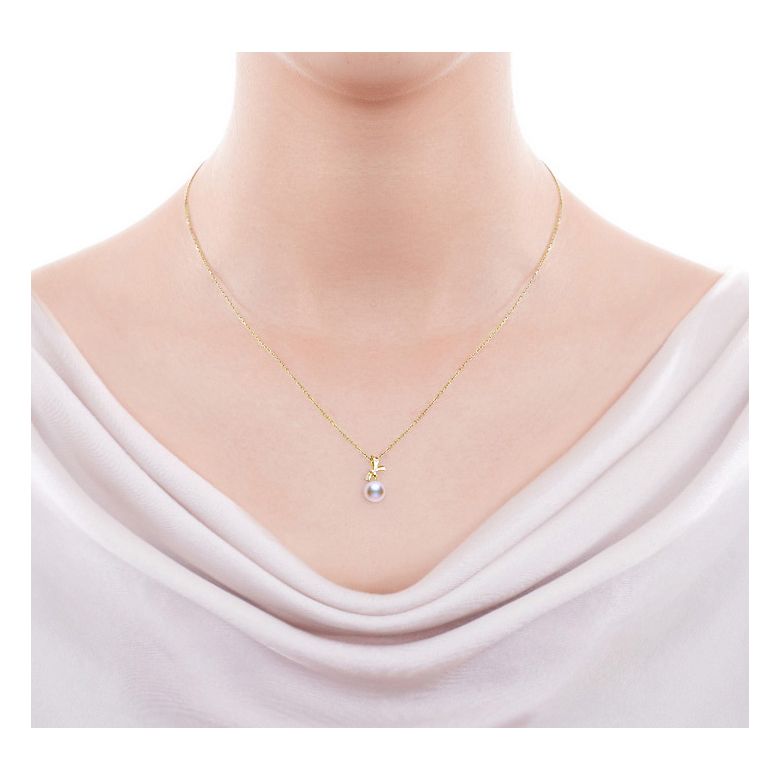 Pendentif et Boucles Ti noeud Koya. Perles Akoya, Or jaune, diamants - 2