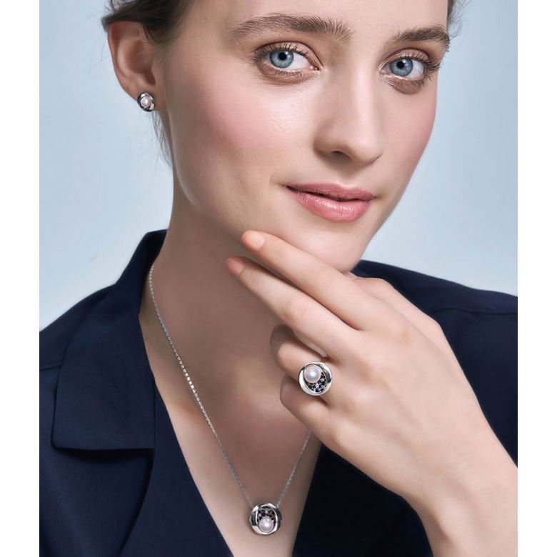 Bague Seiza Constellation I Perle Akoya, saphir, diamant I Or blanc - 2
