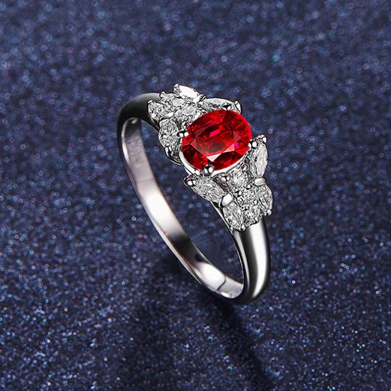 Bague Fiancaille Carlita Rubis Diamants Or Blanc  - 5