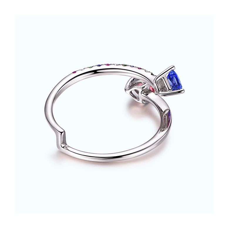 Bague signaux inversés. Or blanc, Saphirs - 5