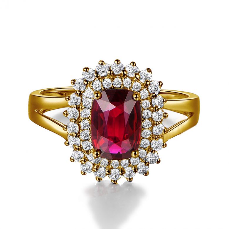 Bague rubis sertie d'une double rangée de diamants. Or jaune - 6