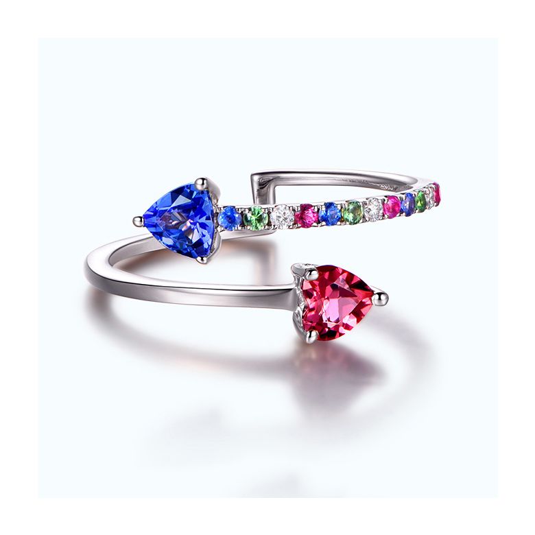 Bague signaux inversés. Or blanc, Saphirs - 4
