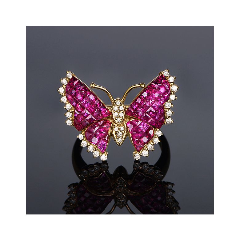 Bague Rubis Birmanie, Or jaune et diamants | Papillon ardent - 3