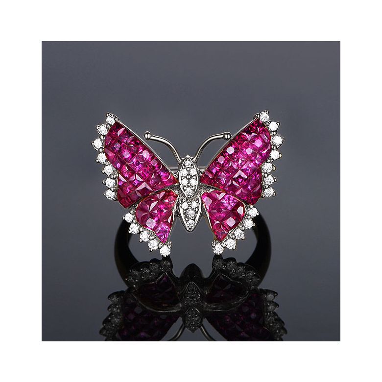 Bague Rubis Birmanie, Or blanc et diamants | Papillon ardent - 4