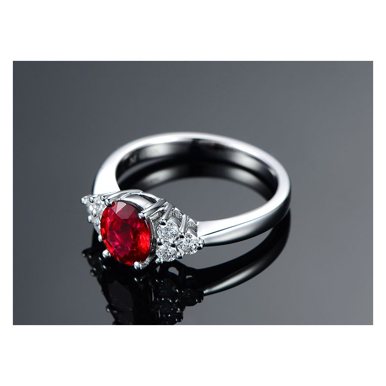 Bague Fiançailles Rubis, Diamants, Or blanc. Douce France - 4