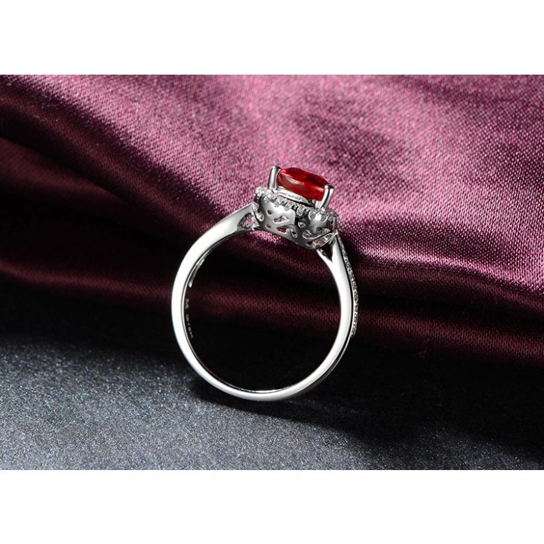 Bague Comtesse Rubis Poire et Diamants. Or blanc - 6
